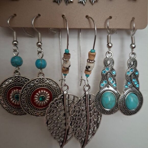 Bohemian Silver Turqouise Earrings - Picture 5 of 6